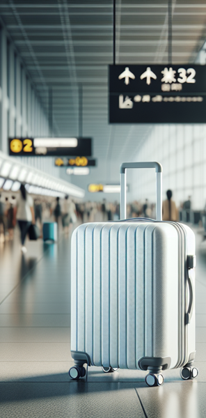 Silver suitcase in airport terminal