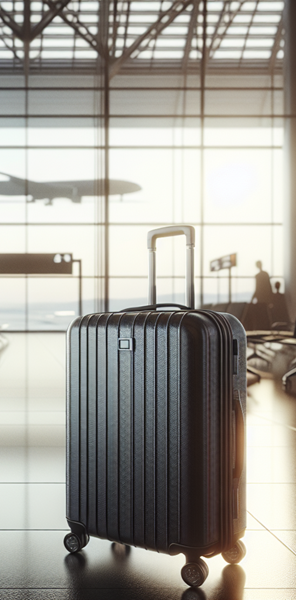 Black suitcase at boarding gate